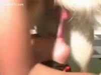 This filthy bitch swallows each drop of dog cum